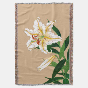 Manta Tejida Liliy japonesa vintage. Blanco, verde y beige