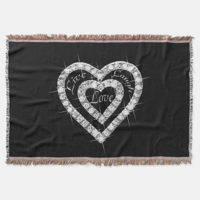 Manta Tejida Live Laugh Love Diamond Hearts Throw Blanket (Anverso)