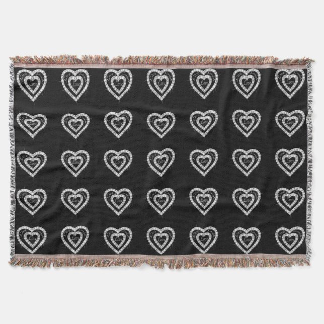 Manta Tejida Live Laugh Love Diamond Hearts Throw Blanket (Anverso)