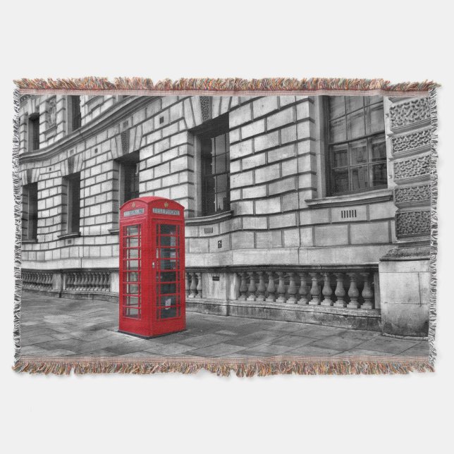 Manta Tejida Llámame - London Red Phone Box Blanket (Anverso)