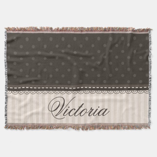 Manta Tejida Los lunares beige de marfil elegantes de Brown (Anverso)