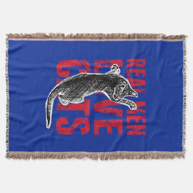 Manta Tejida Los verdaderos hombres aman los gatos en azul (Anverso)