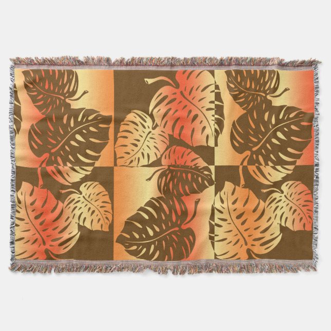 Manta Tejida Makua Monstera Hawaiian Blend Blankets a rayas (Anverso)
