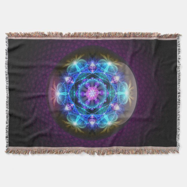 Manta Tejida Mandala Blanky de la flor de Fibonacci (Anverso)