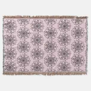 Manta Tejida Mandala Flower Line Art Throw Blanket