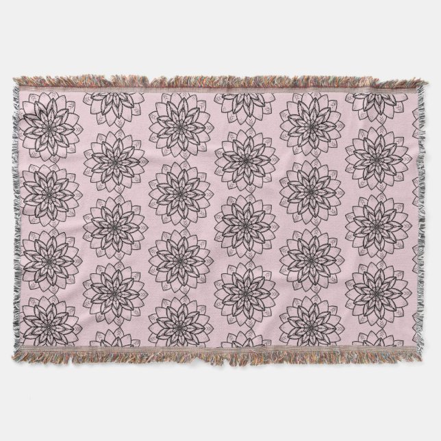 Manta Tejida Mandala Flower Line Art Throw Blanket (Anverso)