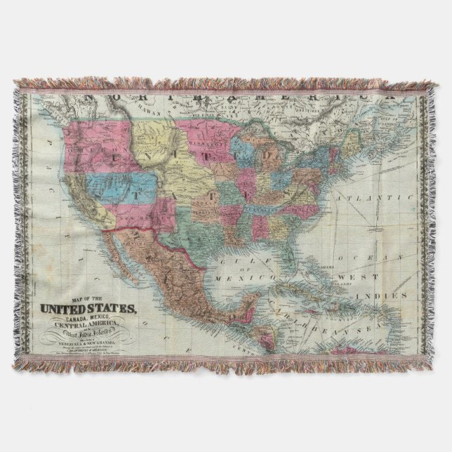 Manta Tejida Mapa de los Estados Unidos, Canadá, México (Anverso)