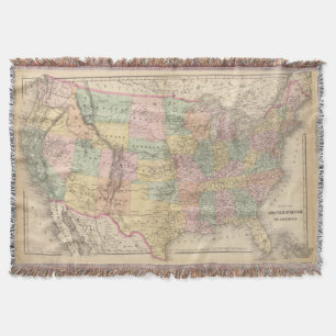 Manta Tejida Mapa de Vinage de los Estados Unidos (1873)