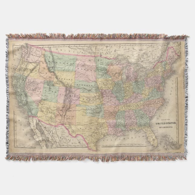 Manta Tejida Mapa de Vinage de los Estados Unidos (1873) (Anverso)