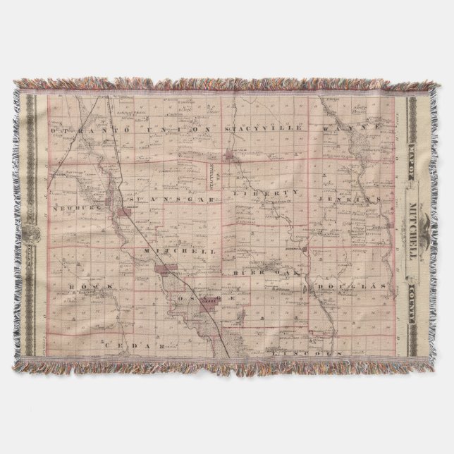 Manta Tejida Mapa del condado de Mitchell, estado de Iowa (Anverso)