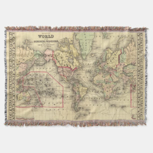 Manta Tejida Mapa del mundo con las rutas marítimas de los