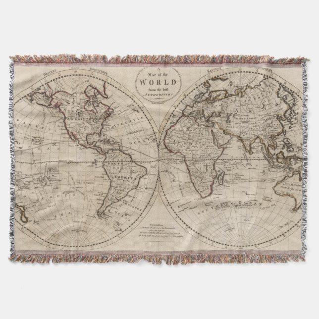 Manta Tejida Mapa del mundo pasado de moda (1795) (Anverso)