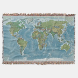 Manta tejida mapa del mundo - tonos de la tierra