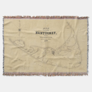 Manta Tejida Mapa del vintage de Nantucket (1838)