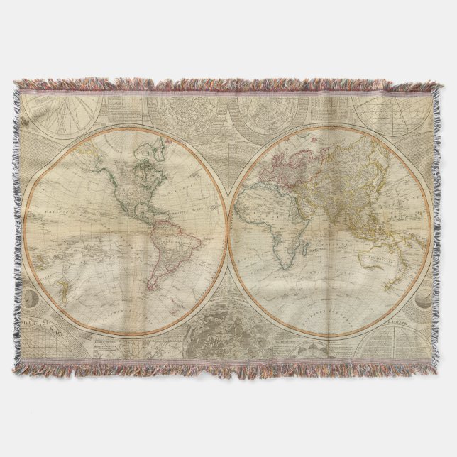 Manta Tejida Mapa del vintage del mundo (1799) 2 (Anverso)