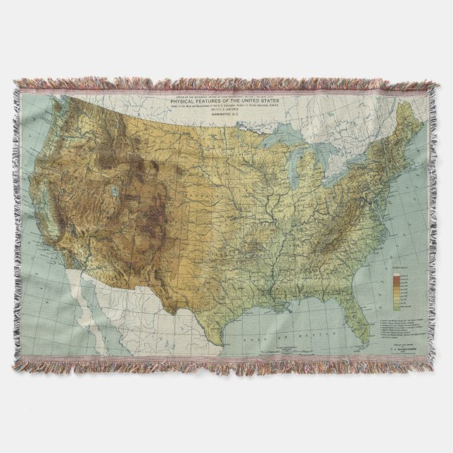 Manta Tejida Mapa físico de las características de Estados (Anverso)