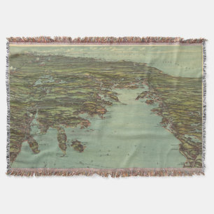 Manta Tejida Mapa ilustrado del vintage de los halcones Bay