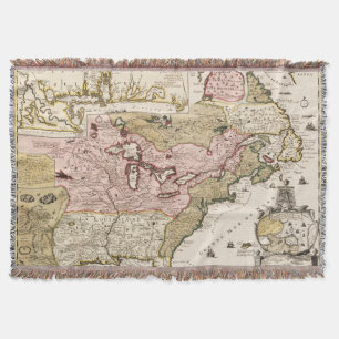 Manta Tejida Mapa medieval francés de Quebec/Nueva Francia Amér