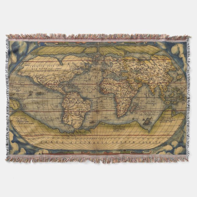Manta Tejida Mapa Mundial Viaje Antiguo Ortelius Europa (Anverso)