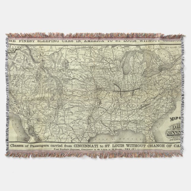 Manta Tejida Mapa Ohio y ferrocarril de Mississippi (Anverso)