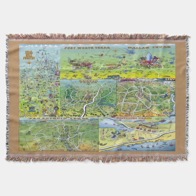 Manta Tejida Mapas divertidos de Texas (Anverso)