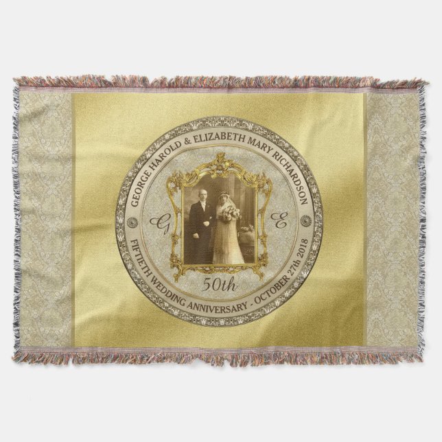 Manta Tejida Marco fotográfico clásico del aniversario del Boda (Anverso)