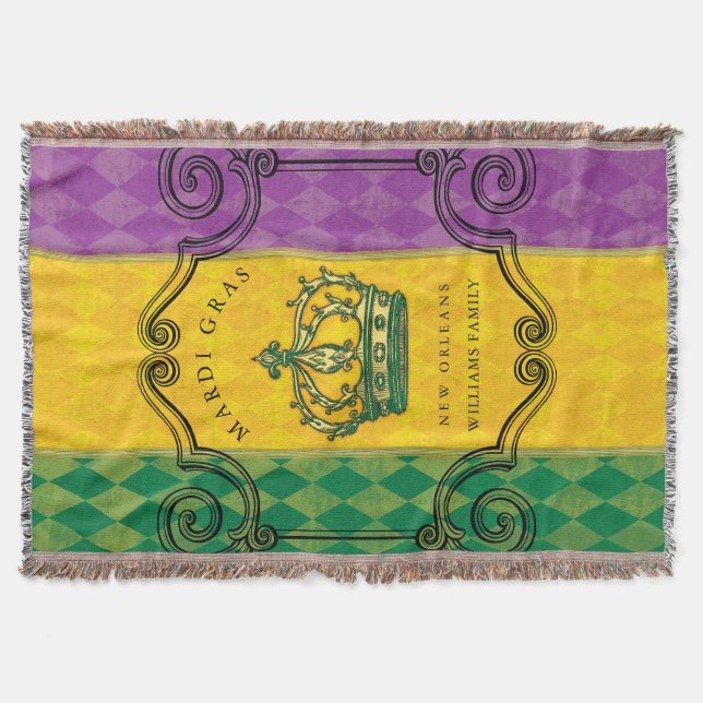 Manta Tejida Mardi Gras Crown Purple Green Gold Family (Anverso)