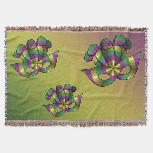 Manta Tejida Mardi Gras Mask Throw Blanket (Anverso)