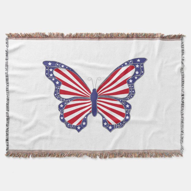 Manta Tejida Mariposa Patriótica Throw Blanket (Anverso)