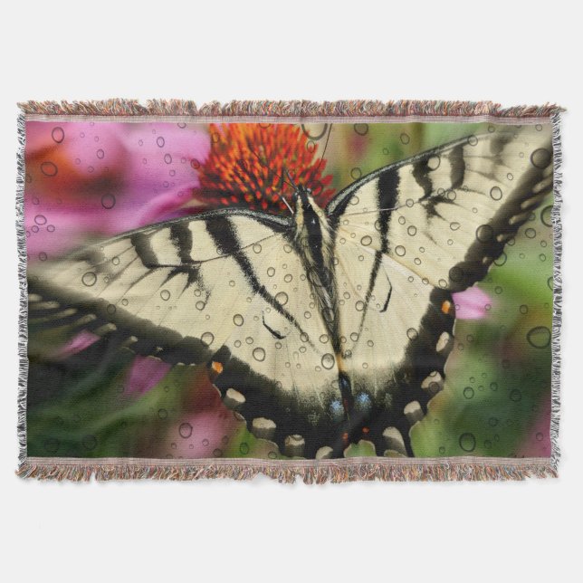 Manta Tejida Mariposa y gotas de lluvia (Anverso)