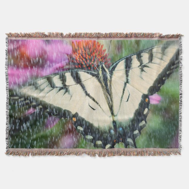 Manta Tejida Mariposa y gotas de lluvia (Anverso)