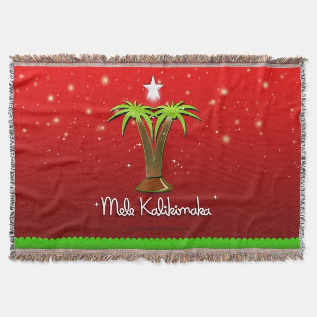 Manta Tejida Mele Kalikimaka Palm Tree para Navidad (Anverso)