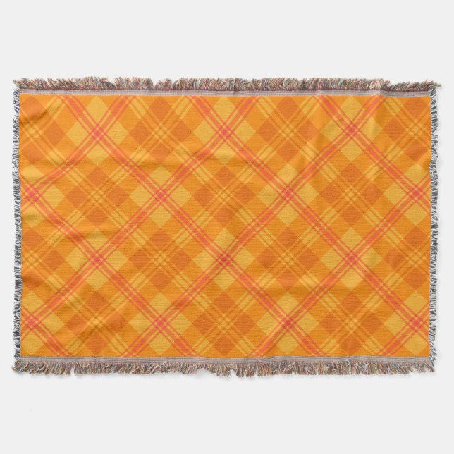Manta Tejida Moda Marigold Medley Naranja Plaid Throw Blanket (Anverso)