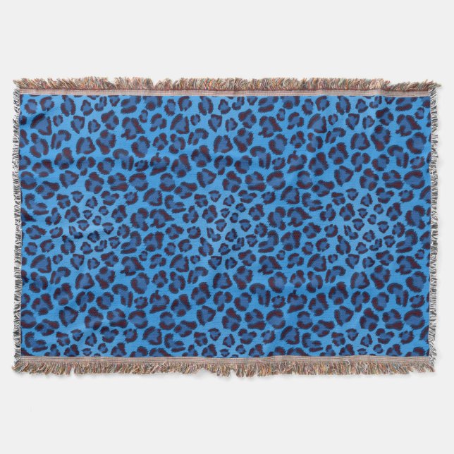 Manta Tejida modelo azul de la textura del leopardo (Anverso)