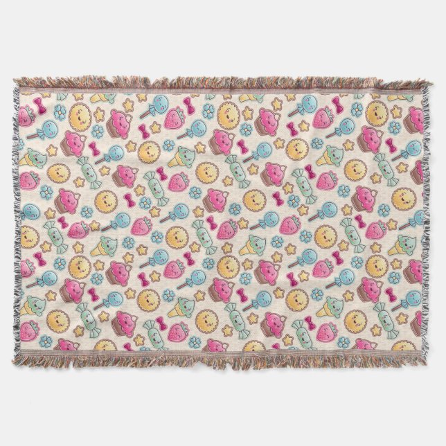 Manta Tejida Modelo del niño de Kawaii con doodles lindos (Anverso)