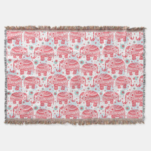 Manta Tejida Modelo étnico rojo del elefante