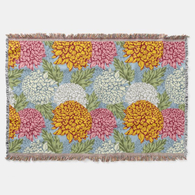 Manta Tejida Modelo excelente con los crisantemos (Anverso)