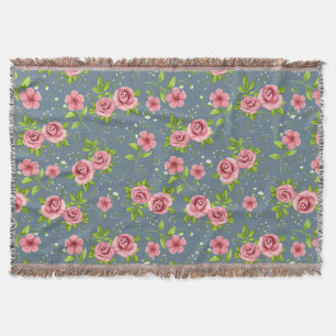 Manta Tejida Modelo floral del verde del rosa de rosas del