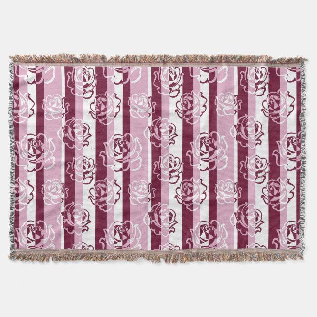 Manta Tejida Modelo rayado con los rosas (Anverso)