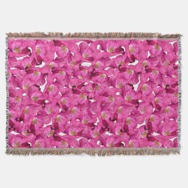 Manta Tejida Modelo rosado de las amapolas florales (Anverso)