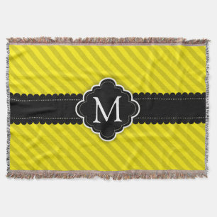 Manta Tejida Monograma amarillo del personalizado del negro del