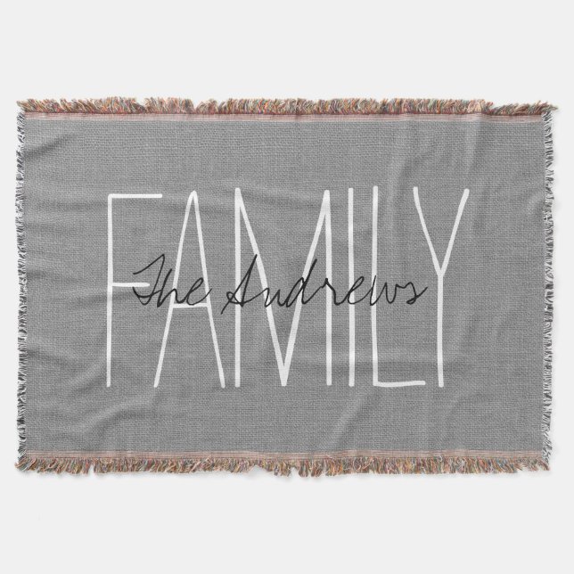 Manta Tejida Monograma de familia de Moda gris rusa (Anverso)