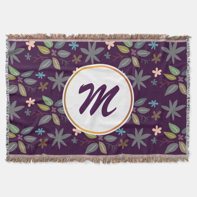 Manta Tejida monograma de flor y hojas (Anverso)