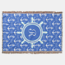 Manta Tejida Monograma náutico costero del ancla azul