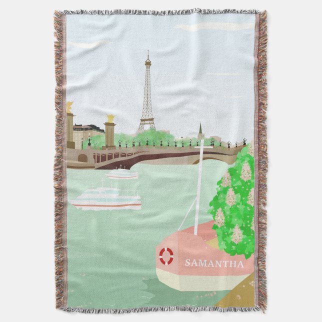 Manta Tejida Monograma Paris Cityscape Spring Blanket (Frente vertical)
