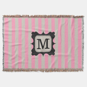 Manta Tejida Monograma rosado del personalizado del negro del