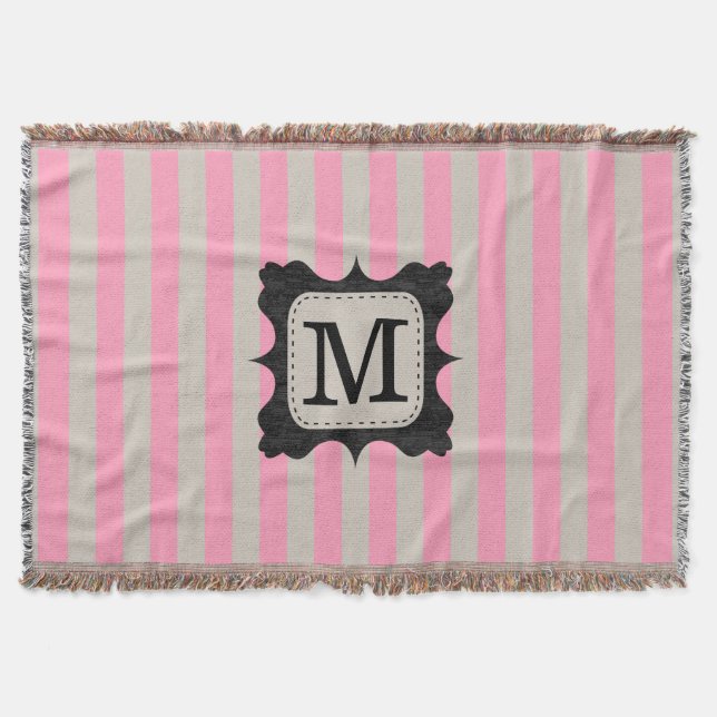 Manta Tejida Monograma rosado del personalizado del negro del (Anverso)