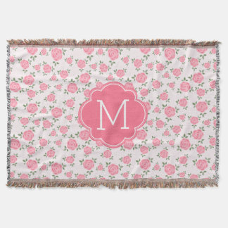 Manta Tejida Monograma rosado lindo del estampado de flores