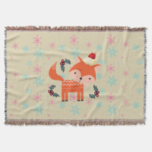 Manta Tejida Naranja Fox En Santa Hat Cuidados Navidades Whimsi