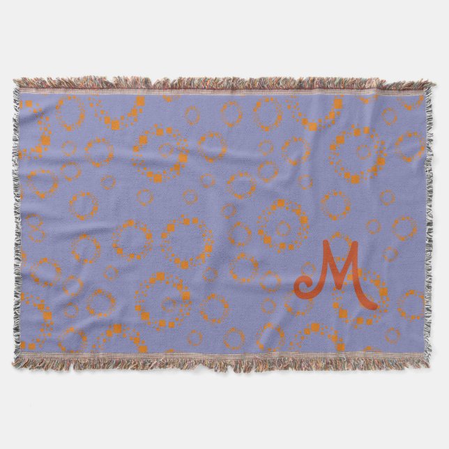 Manta Tejida naranja giratorio círculo azul cuadrado patrón art (Anverso)